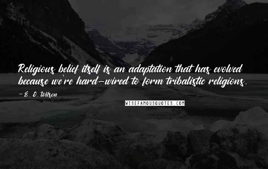 E. O. Wilson Quotes: Religious belief itself is an adaptation that has evolved because we're hard-wired to form tribalistic religions.