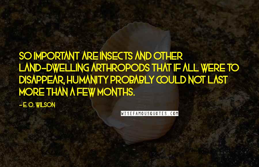 E. O. Wilson Quotes: So important are insects and other land-dwelling arthropods that if all were to disappear, humanity probably could not last more than a few months.
