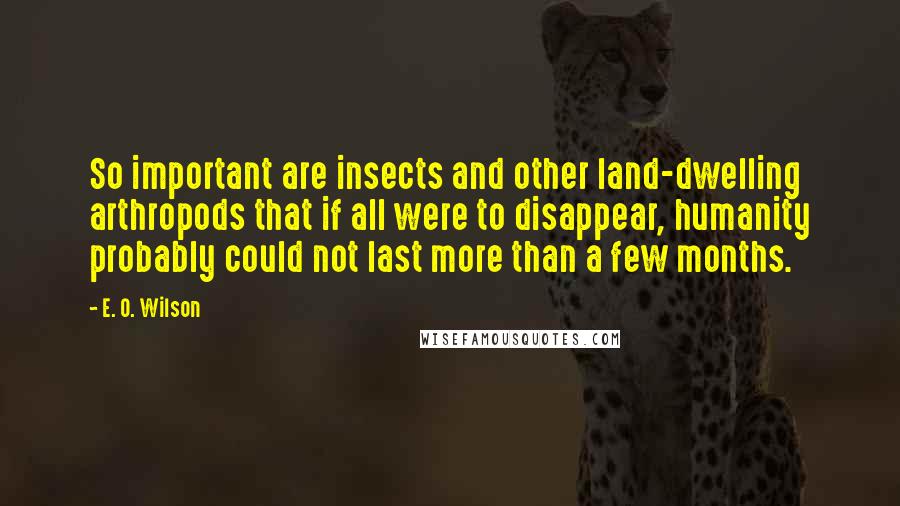 E. O. Wilson Quotes: So important are insects and other land-dwelling arthropods that if all were to disappear, humanity probably could not last more than a few months.