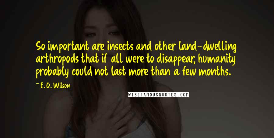 E. O. Wilson Quotes: So important are insects and other land-dwelling arthropods that if all were to disappear, humanity probably could not last more than a few months.