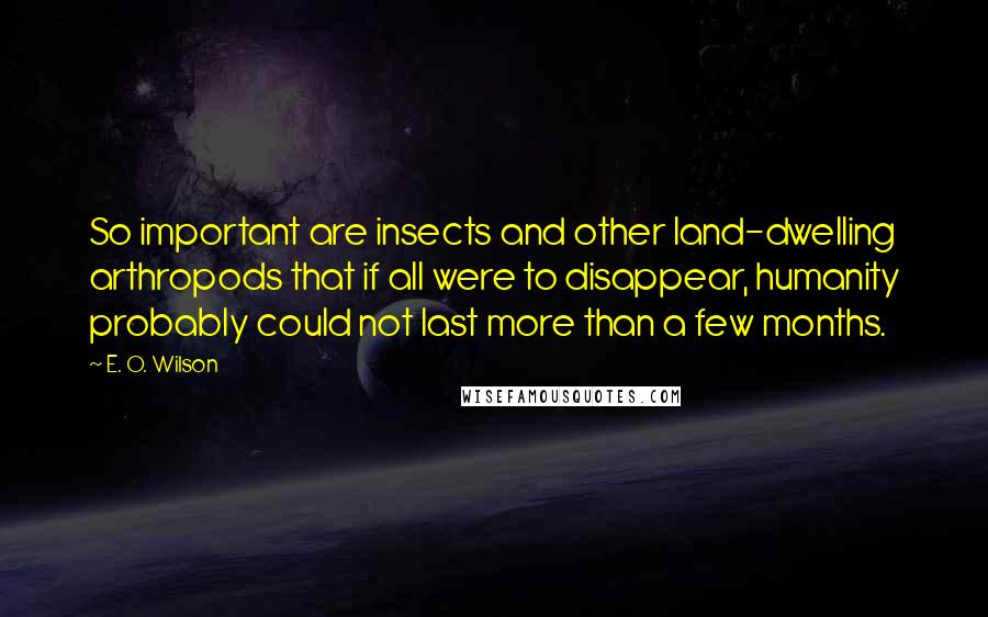 E. O. Wilson Quotes: So important are insects and other land-dwelling arthropods that if all were to disappear, humanity probably could not last more than a few months.