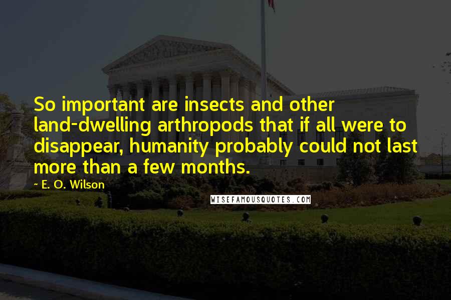 E. O. Wilson Quotes: So important are insects and other land-dwelling arthropods that if all were to disappear, humanity probably could not last more than a few months.