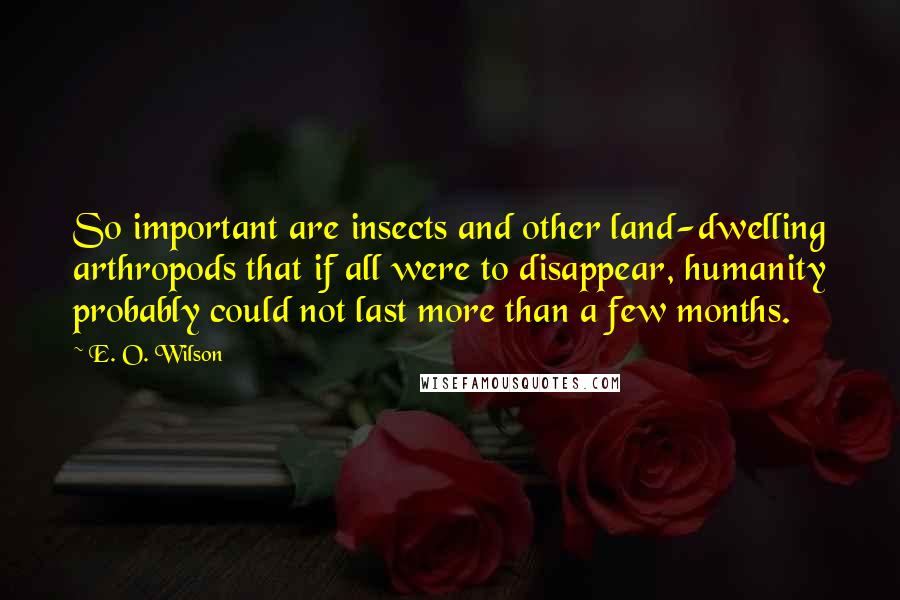 E. O. Wilson Quotes: So important are insects and other land-dwelling arthropods that if all were to disappear, humanity probably could not last more than a few months.