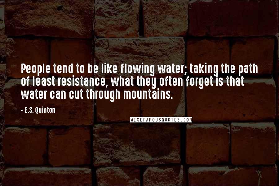 E.S. Quinton Quotes: People tend to be like flowing water; taking the path of least resistance, what they often forget is that water can cut through mountains.