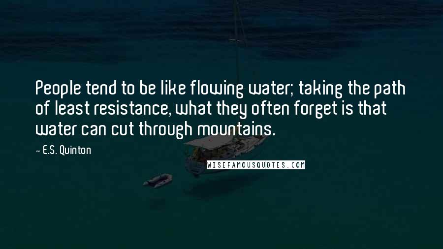 E.S. Quinton Quotes: People tend to be like flowing water; taking the path of least resistance, what they often forget is that water can cut through mountains.