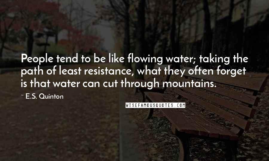 E.S. Quinton Quotes: People tend to be like flowing water; taking the path of least resistance, what they often forget is that water can cut through mountains.