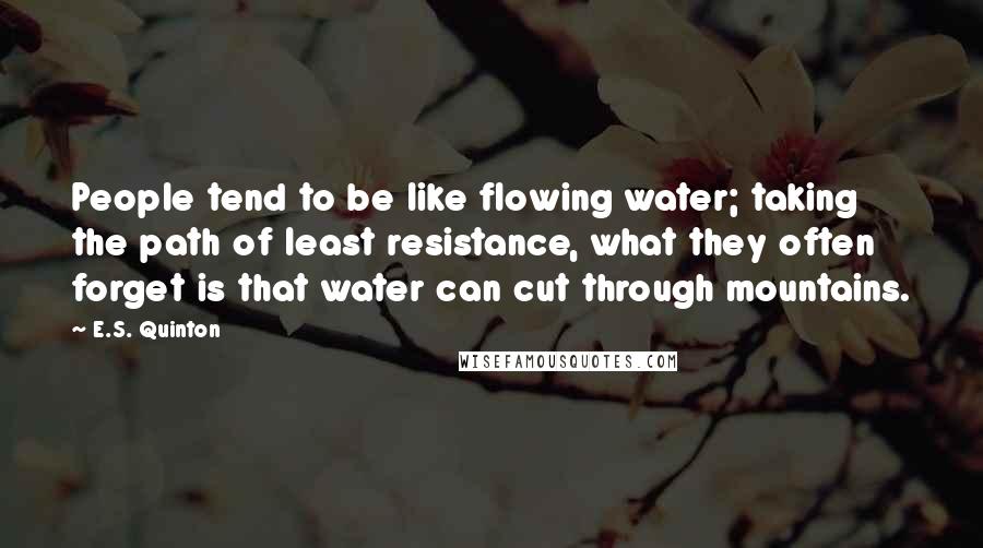 E.S. Quinton Quotes: People tend to be like flowing water; taking the path of least resistance, what they often forget is that water can cut through mountains.