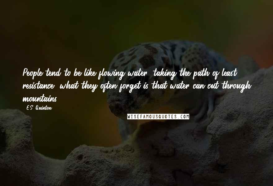 E.S. Quinton Quotes: People tend to be like flowing water; taking the path of least resistance, what they often forget is that water can cut through mountains.