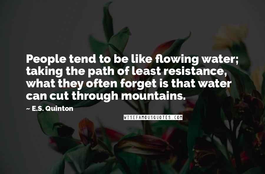 E.S. Quinton Quotes: People tend to be like flowing water; taking the path of least resistance, what they often forget is that water can cut through mountains.