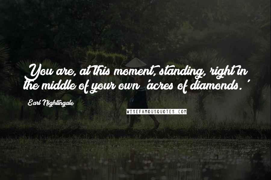 Earl Nightingale Quotes: You are, at this moment, standing, right in the middle of your own 'acres of diamonds.'