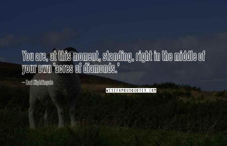 Earl Nightingale Quotes: You are, at this moment, standing, right in the middle of your own 'acres of diamonds.'