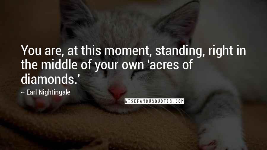Earl Nightingale Quotes: You are, at this moment, standing, right in the middle of your own 'acres of diamonds.'