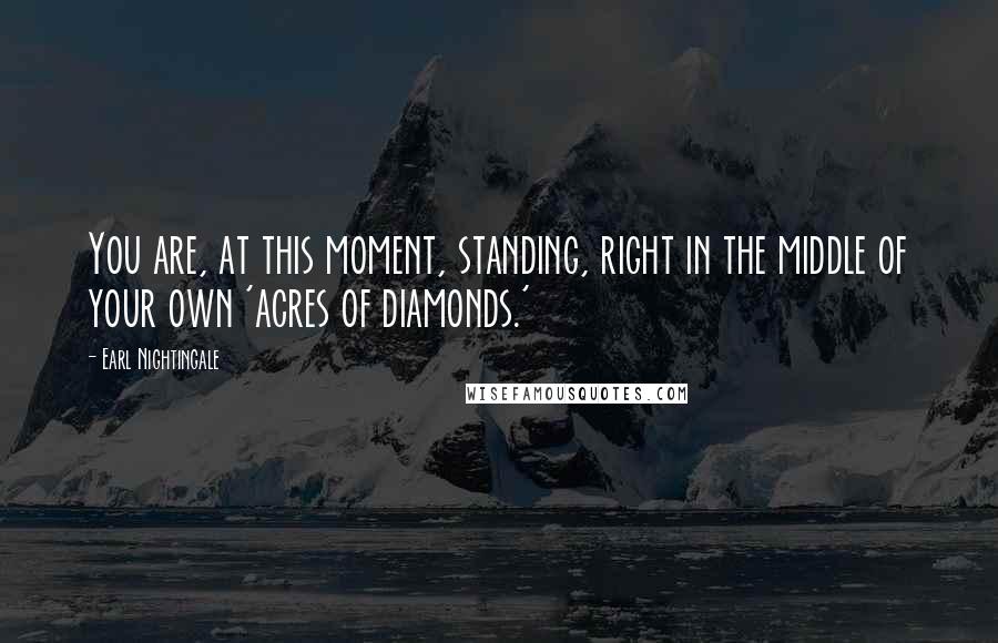 Earl Nightingale Quotes: You are, at this moment, standing, right in the middle of your own 'acres of diamonds.'