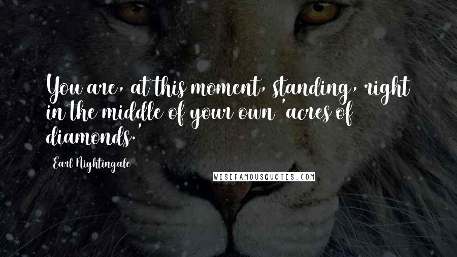 Earl Nightingale Quotes: You are, at this moment, standing, right in the middle of your own 'acres of diamonds.'