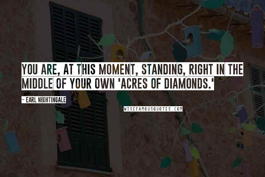 Earl Nightingale Quotes: You are, at this moment, standing, right in the middle of your own 'acres of diamonds.'