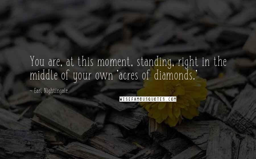 Earl Nightingale Quotes: You are, at this moment, standing, right in the middle of your own 'acres of diamonds.'
