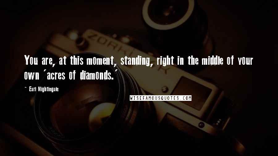 Earl Nightingale Quotes: You are, at this moment, standing, right in the middle of your own 'acres of diamonds.'