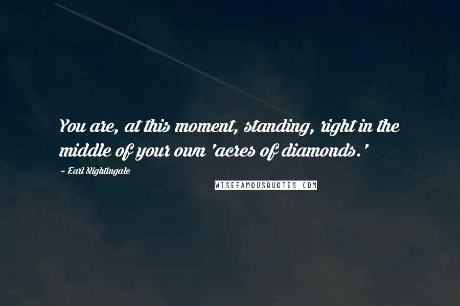 Earl Nightingale Quotes: You are, at this moment, standing, right in the middle of your own 'acres of diamonds.'