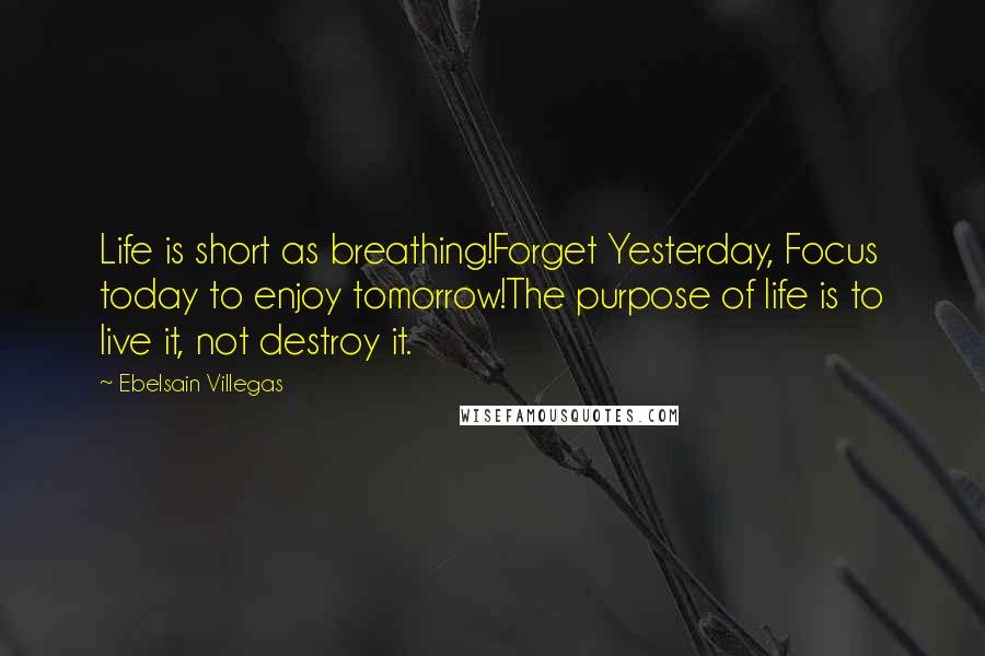 Ebelsain Villegas Quotes: Life is short as breathing!Forget Yesterday, Focus today to enjoy tomorrow!The purpose of life is to live it, not destroy it.