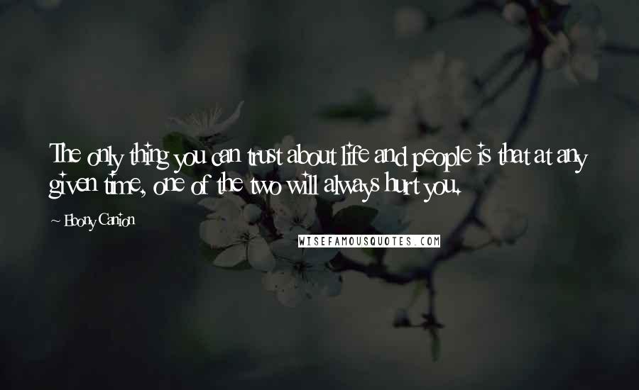 Ebony Canion Quotes: The only thing you can trust about life and people is that at any given time, one of the two will always hurt you.