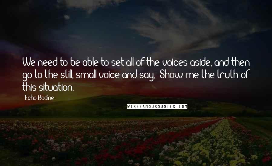 Echo Bodine Quotes: We need to be able to set all of the voices aside, and then go to the still, small voice and say, "Show me the truth of this situation."