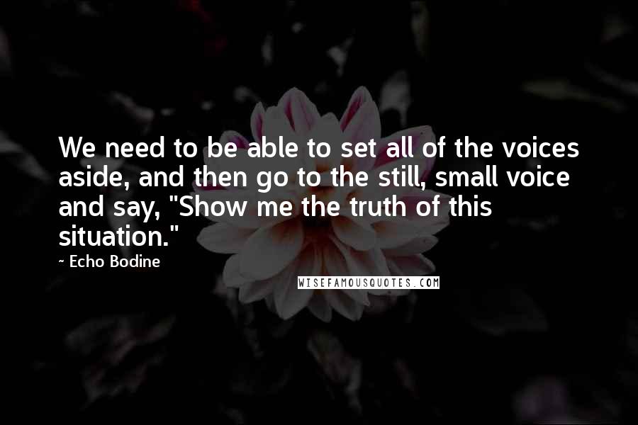 Echo Bodine Quotes: We need to be able to set all of the voices aside, and then go to the still, small voice and say, "Show me the truth of this situation."