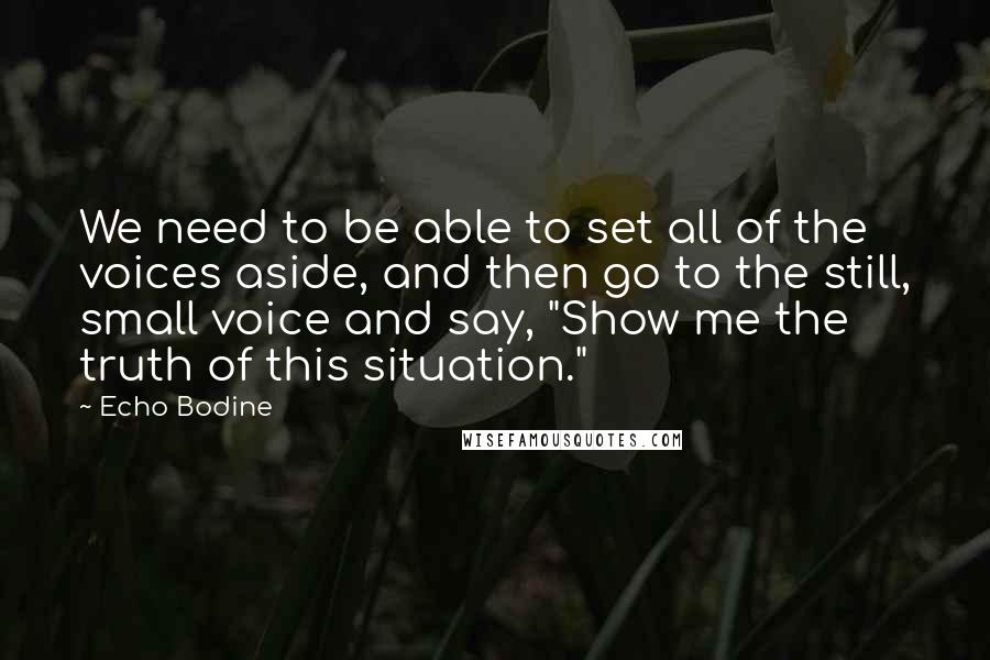 Echo Bodine Quotes: We need to be able to set all of the voices aside, and then go to the still, small voice and say, "Show me the truth of this situation."