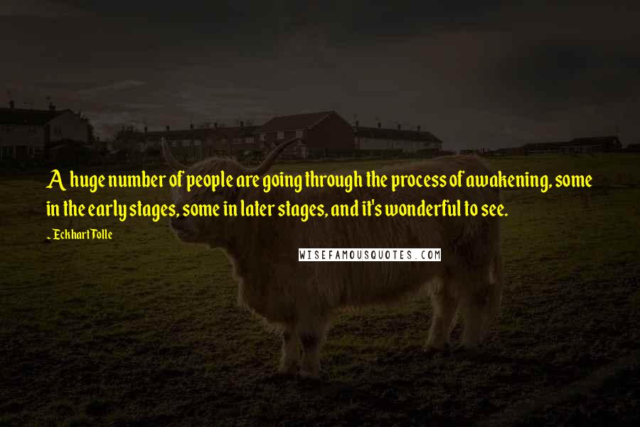 Eckhart Tolle Quotes: A huge number of people are going through the process of awakening, some in the early stages, some in later stages, and it's wonderful to see.