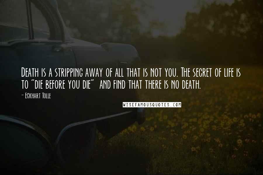 Eckhart Tolle Quotes: Death is a stripping away of all that is not you. The secret of life is to "die before you die"  and find that there is no death.