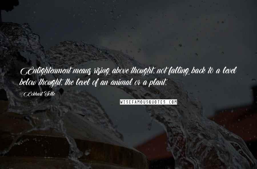 Eckhart Tolle Quotes: Enlightenment means rising above thought, not falling back to a level below thought, the level of an animal or a plant.