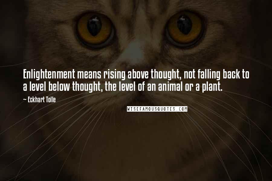 Eckhart Tolle Quotes: Enlightenment means rising above thought, not falling back to a level below thought, the level of an animal or a plant.