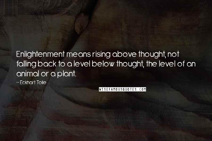 Eckhart Tolle Quotes: Enlightenment means rising above thought, not falling back to a level below thought, the level of an animal or a plant.