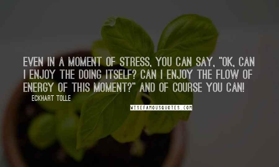Eckhart Tolle Quotes: Even in a moment of stress, you can say, "OK, can I enjoy the doing itself? Can I enjoy the flow of energy of this moment?" And of course you can!