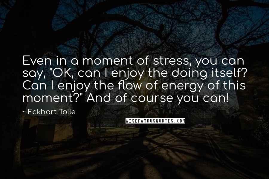Eckhart Tolle Quotes: Even in a moment of stress, you can say, "OK, can I enjoy the doing itself? Can I enjoy the flow of energy of this moment?" And of course you can!