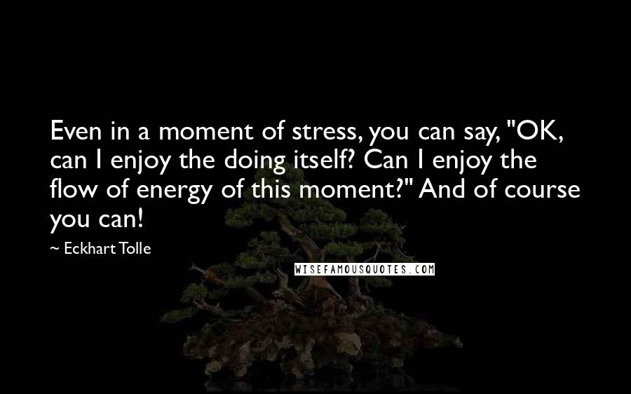 Eckhart Tolle Quotes: Even in a moment of stress, you can say, "OK, can I enjoy the doing itself? Can I enjoy the flow of energy of this moment?" And of course you can!