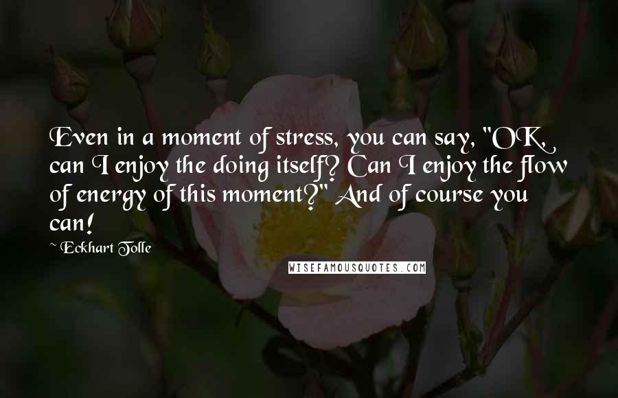 Eckhart Tolle Quotes: Even in a moment of stress, you can say, "OK, can I enjoy the doing itself? Can I enjoy the flow of energy of this moment?" And of course you can!