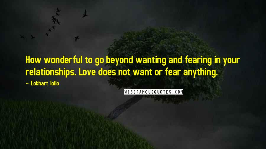 Eckhart Tolle Quotes: How wonderful to go beyond wanting and fearing in your relationships. Love does not want or fear anything.