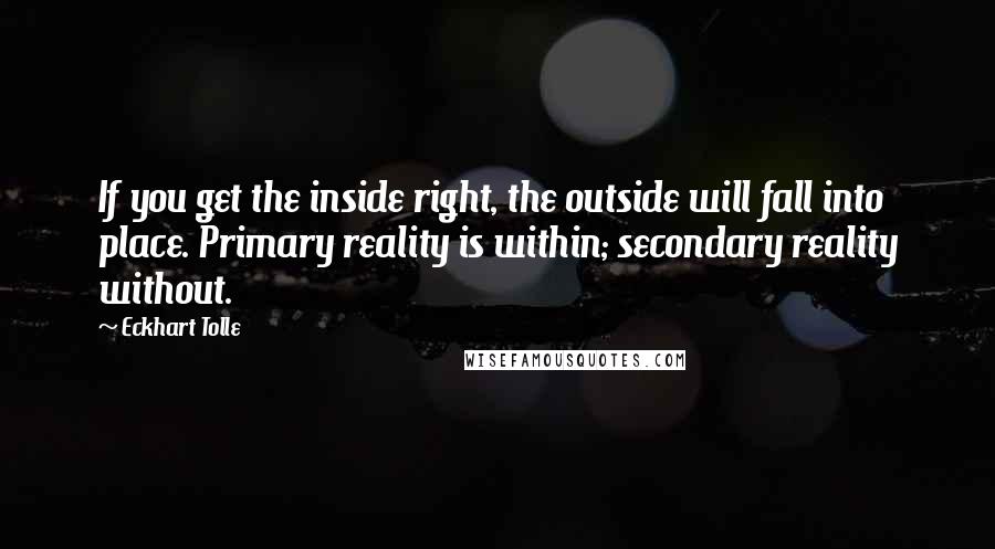 Eckhart Tolle Quotes: If you get the inside right, the outside will fall into place. Primary reality is within; secondary reality without.