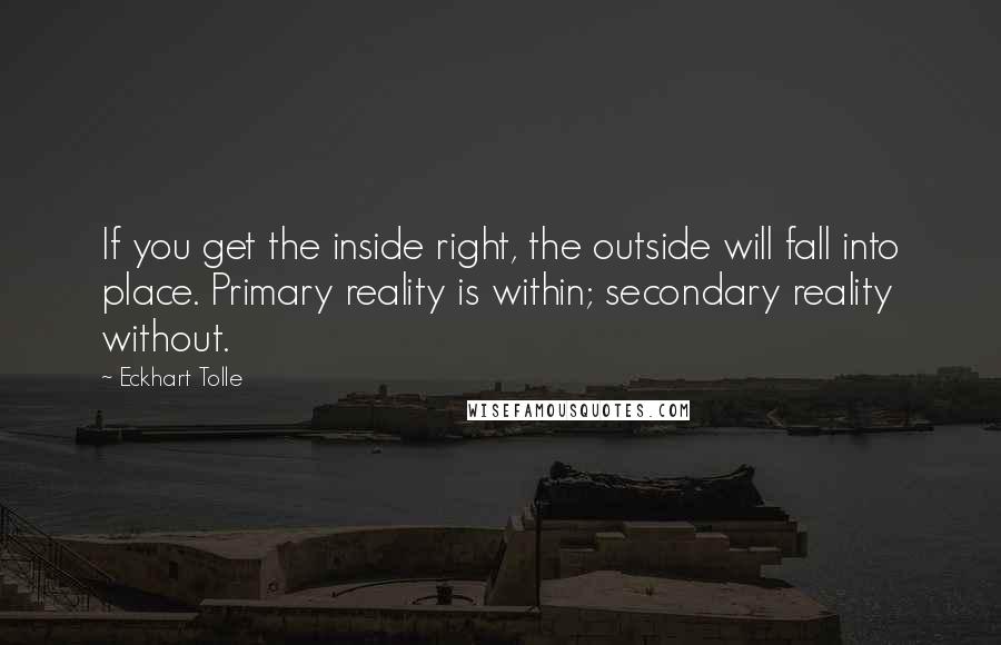 Eckhart Tolle Quotes: If you get the inside right, the outside will fall into place. Primary reality is within; secondary reality without.