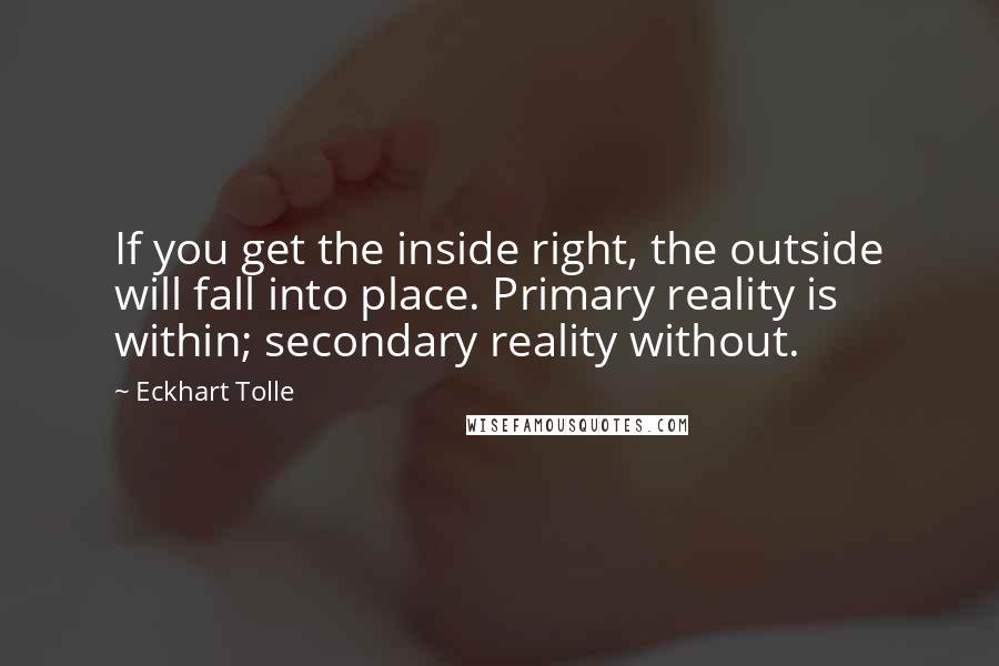 Eckhart Tolle Quotes: If you get the inside right, the outside will fall into place. Primary reality is within; secondary reality without.