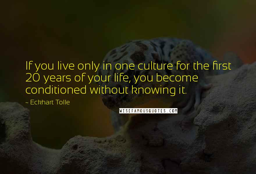 Eckhart Tolle Quotes: If you live only in one culture for the first 20 years of your life, you become conditioned without knowing it.