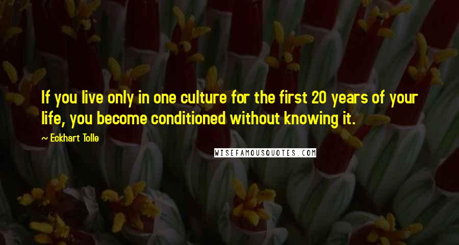 Eckhart Tolle Quotes: If you live only in one culture for the first 20 years of your life, you become conditioned without knowing it.