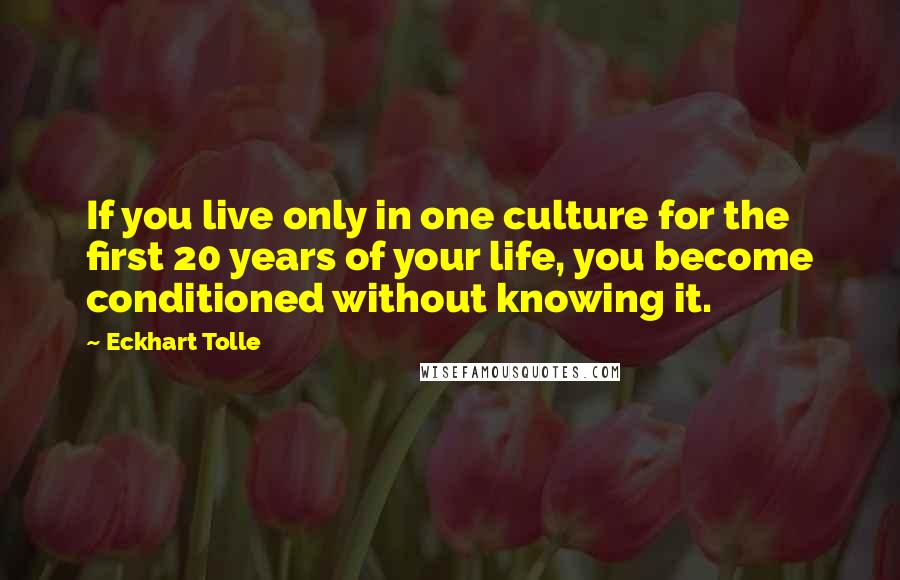 Eckhart Tolle Quotes: If you live only in one culture for the first 20 years of your life, you become conditioned without knowing it.