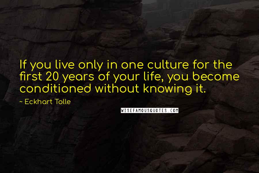 Eckhart Tolle Quotes: If you live only in one culture for the first 20 years of your life, you become conditioned without knowing it.