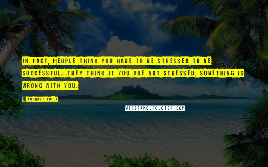 Eckhart Tolle Quotes: In fact, people think you have to be stressed to be successful. They think if you are not stressed, something is wrong with you.