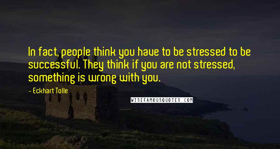 Eckhart Tolle Quotes: In fact, people think you have to be stressed to be successful. They think if you are not stressed, something is wrong with you.