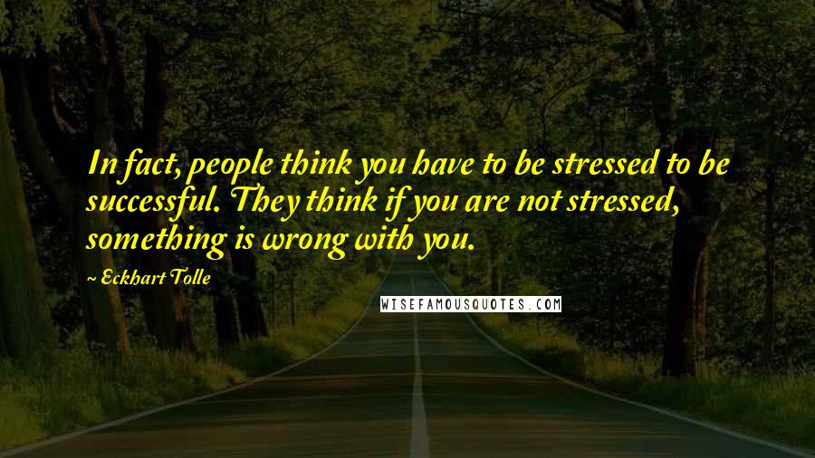 Eckhart Tolle Quotes: In fact, people think you have to be stressed to be successful. They think if you are not stressed, something is wrong with you.