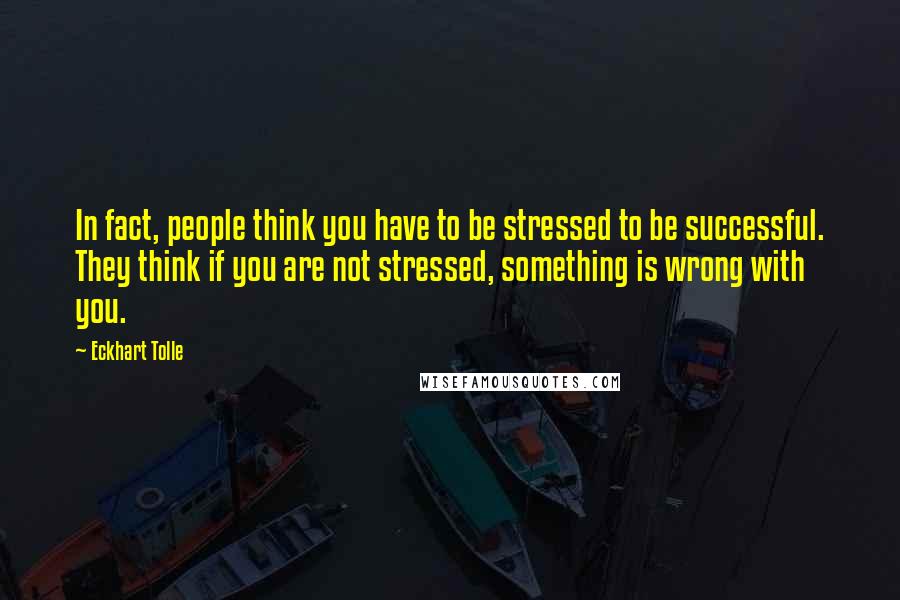 Eckhart Tolle Quotes: In fact, people think you have to be stressed to be successful. They think if you are not stressed, something is wrong with you.