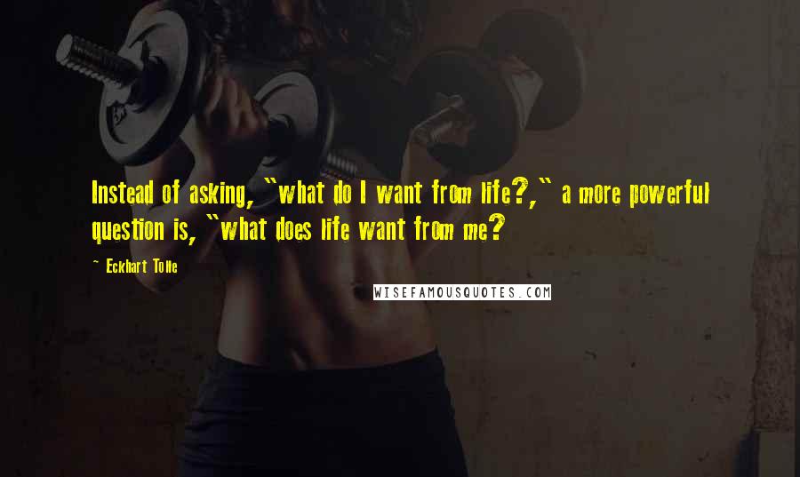 Eckhart Tolle Quotes: Instead of asking, "what do I want from life?," a more powerful question is, "what does life want from me?