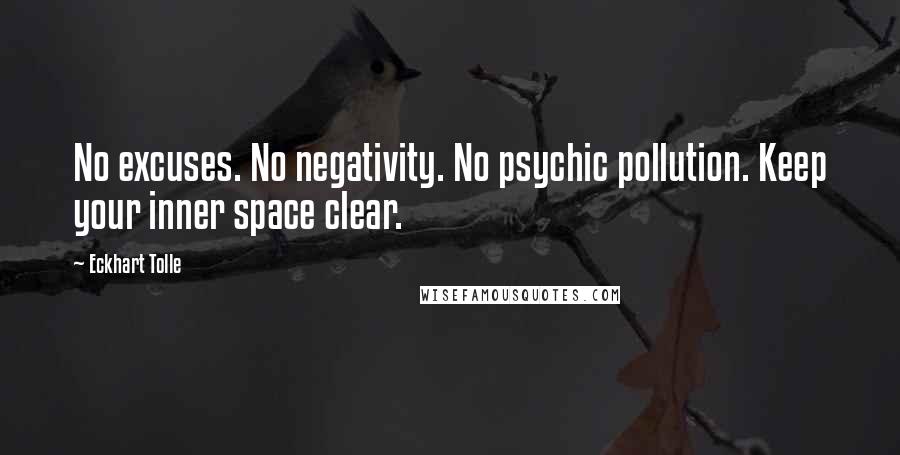 Eckhart Tolle Quotes: No excuses. No negativity. No psychic pollution. Keep your inner space clear.